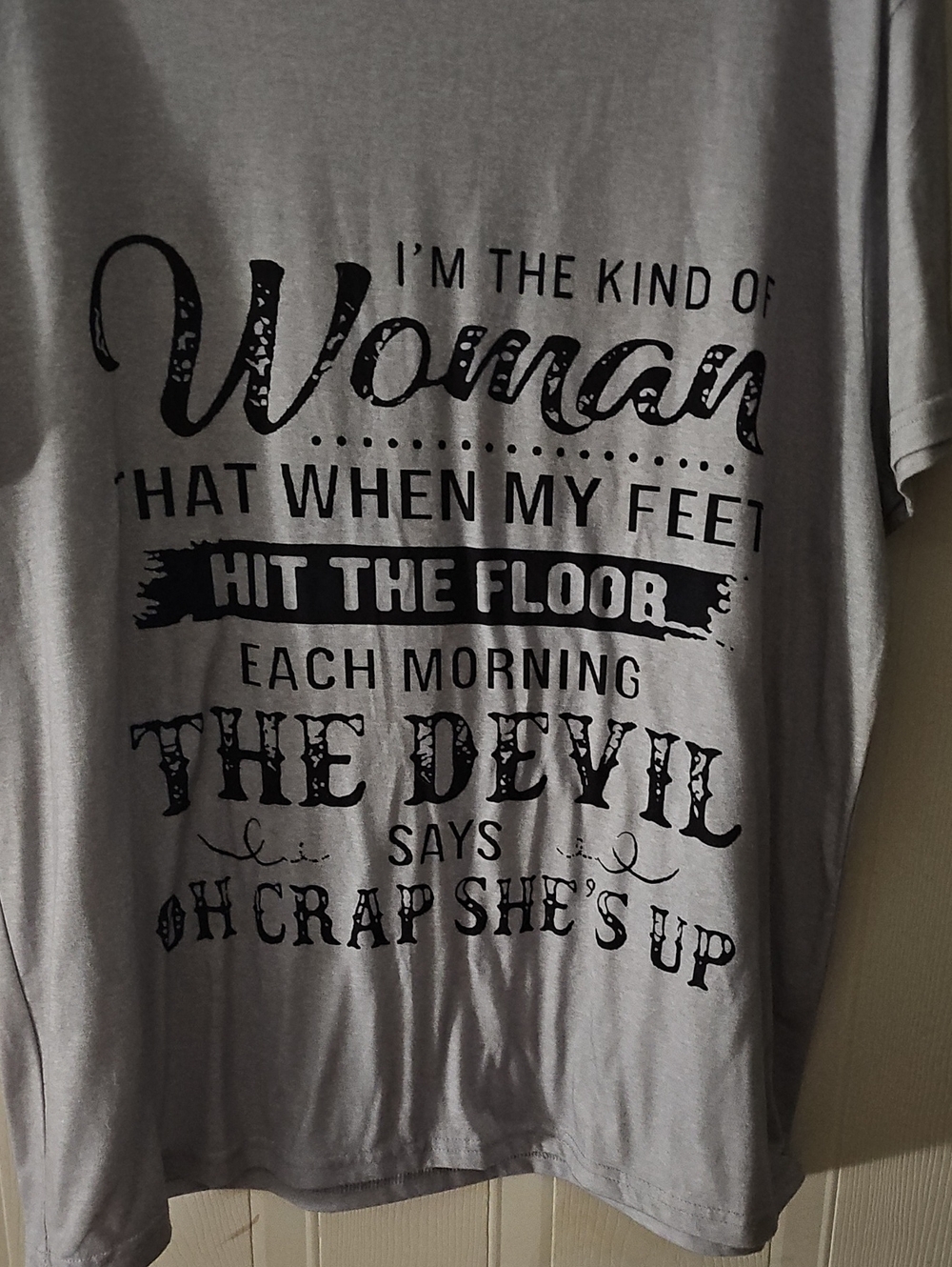 Amazon Women's Short Sleeve Gray Graphic Tee with Black Script